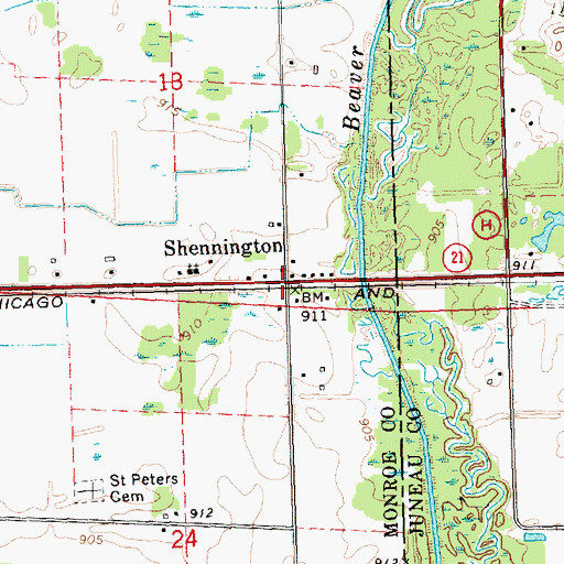 Topographic Map of Shennington, WI