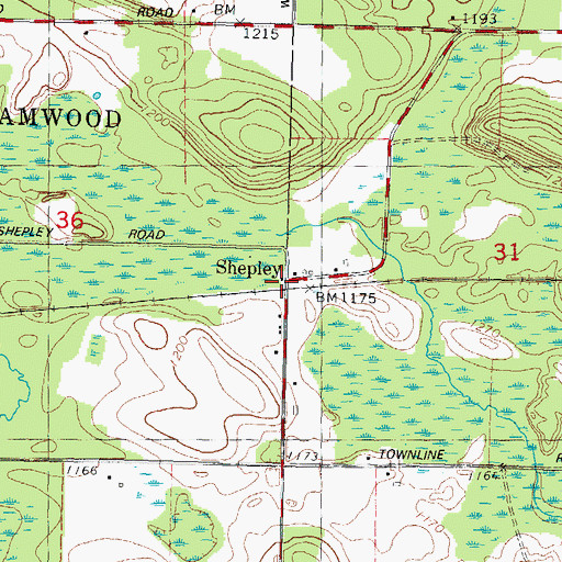 Topographic Map of Shepley, WI