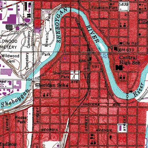 Topographic Map of Sheridan Park, WI