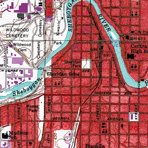 Topographic Map of Sheridan Elementary School, WI