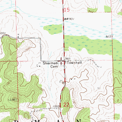 Topographic Map of Sherman Cemetery, WI