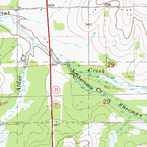 Topographic Map of Sherman Creek, WI