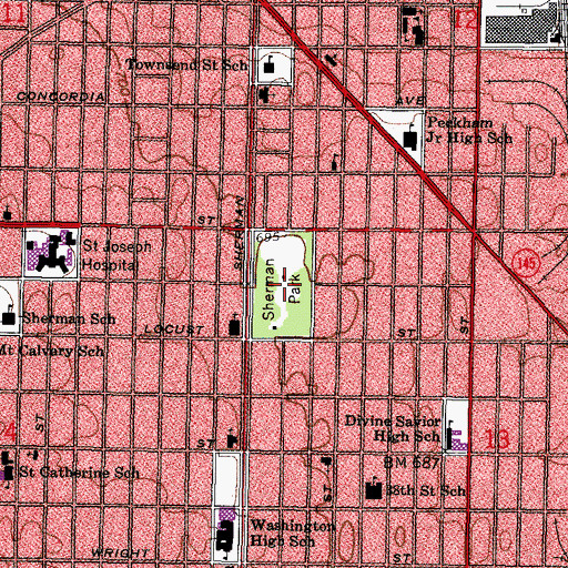Topographic Map of Sherman Park, WI