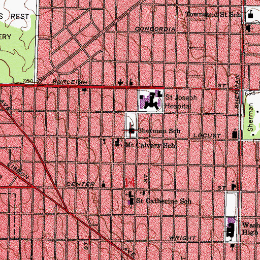 Topographic Map of Sherman Elementary School, WI