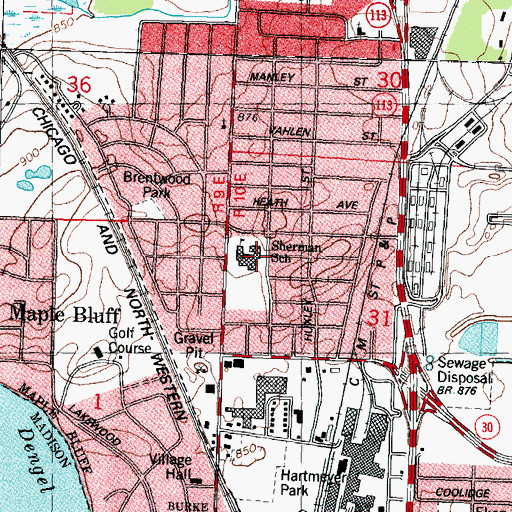 Topographic Map of Sherman Middle School, WI