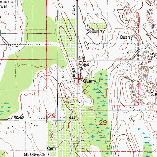 Topographic Map of Shiloh Church, WI