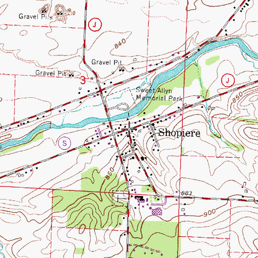 Topographic Map of Shopiere, WI