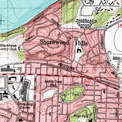 Topographic Map of Shorewood Hills, WI