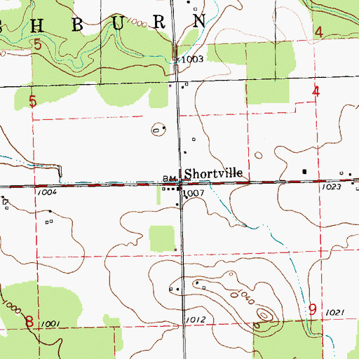 Topographic Map of Shortville, WI