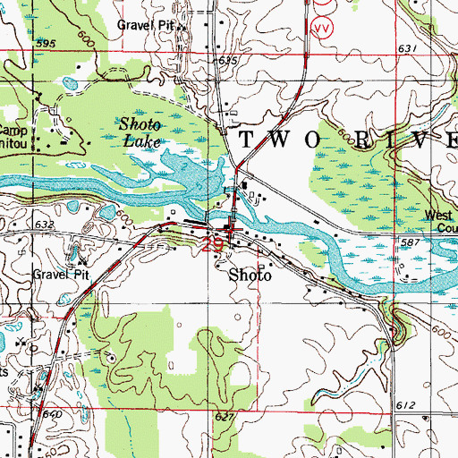 Topographic Map of Shoto, WI