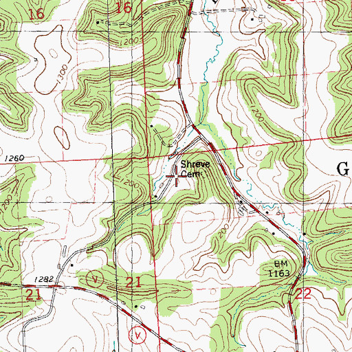 Topographic Map of Shreve Cemetery, WI