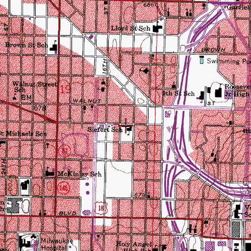 Topographic Map of Siefert Elementary School, WI