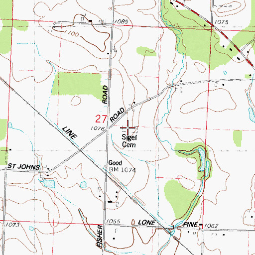 Topographic Map of Sigel Cemetery, WI