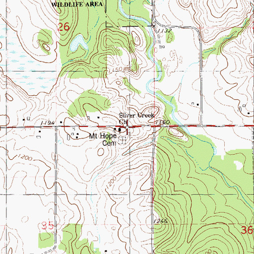Topographic Map of Silver Creek Church, WI