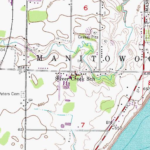 Topographic Map of Silver Creek School, WI
