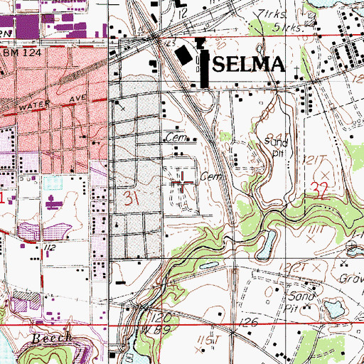 Topographic Map of Elmwood Cemetery, AL