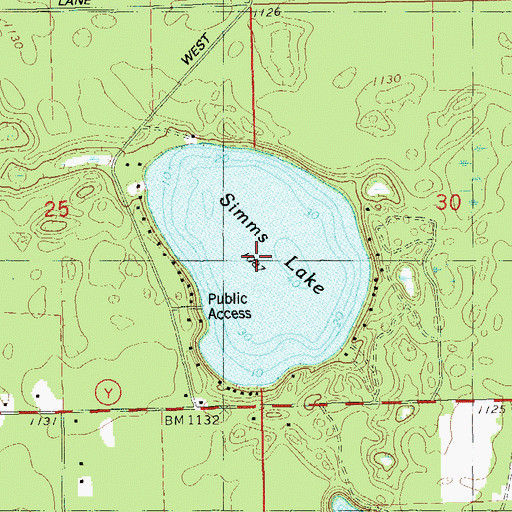 Topographic Map of Simms Lake, WI