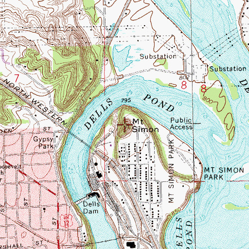 Topographic Map of Mount Simon, WI