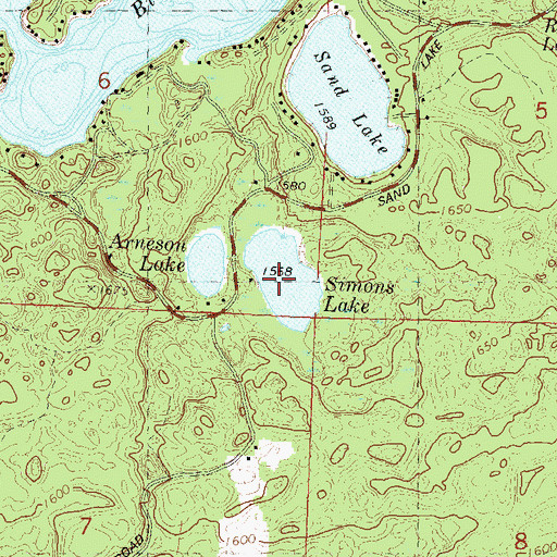 Topographic Map of Simons Lake, WI