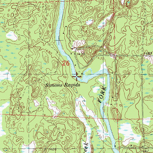 Topographic Map of Simons Rapids, WI