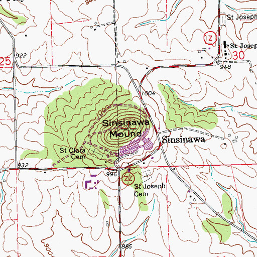 Topographic Map of Sinsinawa Mound, WI