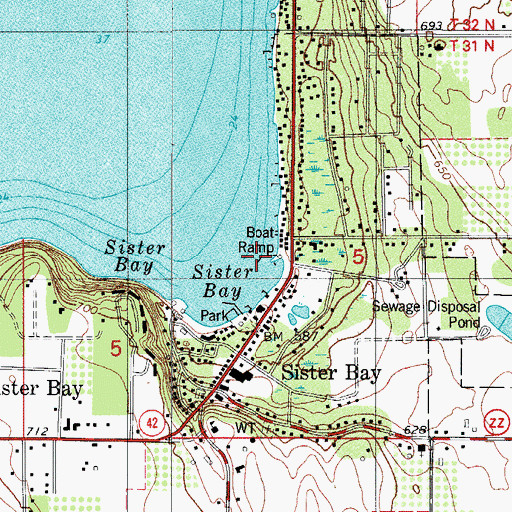 Topographic Map of Sister Bay, WI