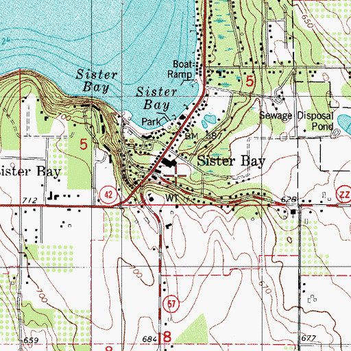 Topographic Map of Sister Bay, WI