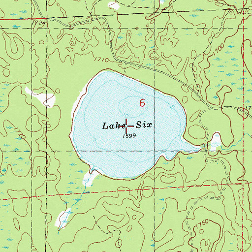 Topographic Map of Lake Six, WI