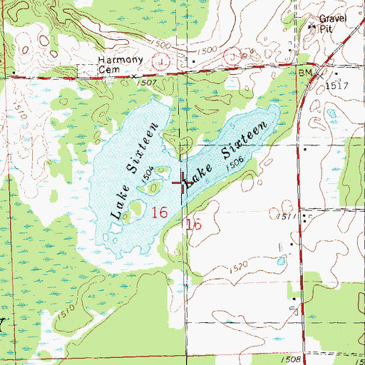 Topographic Map of Lake Sixteen, WI
