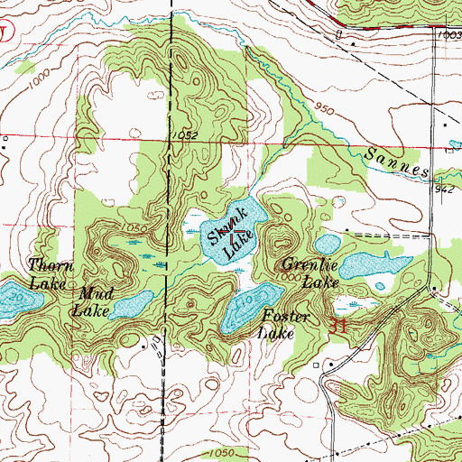 Topographic Map of Skunk Lake, WI