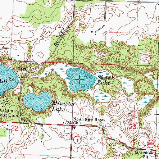 Topographic Map of Skunk Lake, WI