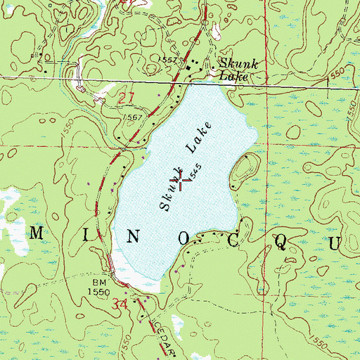 Topographic Map of Skunk Lake, WI