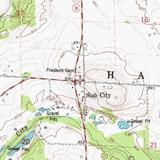 Topographic Map of Slab City, WI