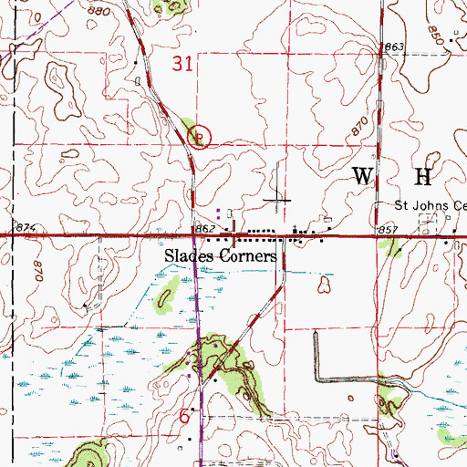 Topographic Map of Slades Corners, WI