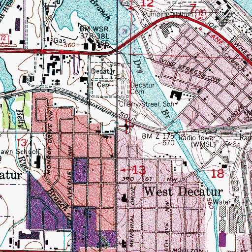 Topographic Map of Carrie Matthews Recreation Center, AL