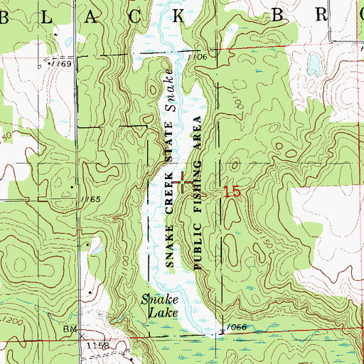 Topographic Map of Snake Creek State Public Fishing Area, WI