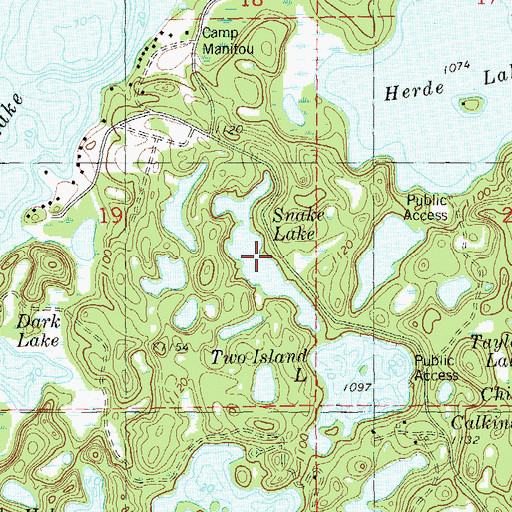Topographic Map of Snake Lake, WI