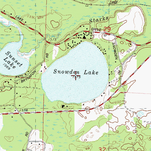 Topographic Map of Snowden Lake, WI