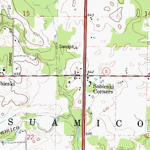 Topographic Map of Sobieski Corners, WI