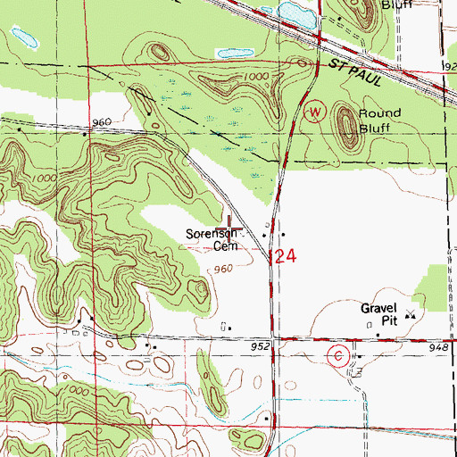 Topographic Map of Sorenson Cemetery, WI