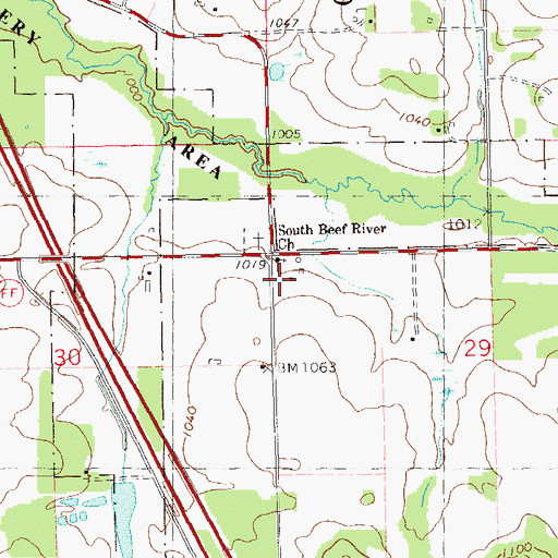 Topographic Map of South Beef River Lutheran Church, WI