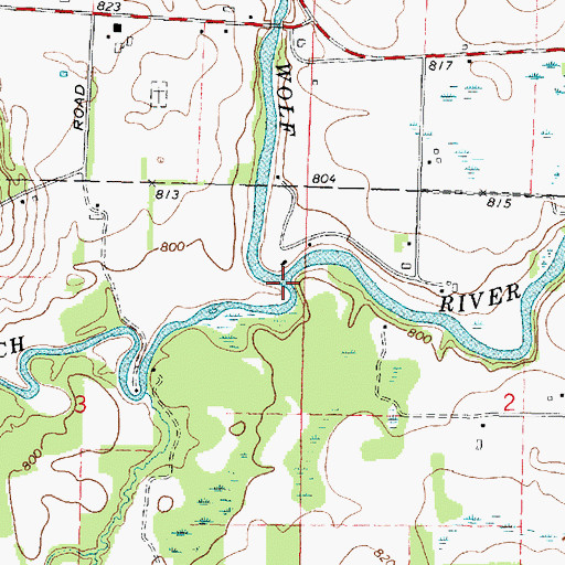 Topographic Map of South Branch Little Wolf River, WI