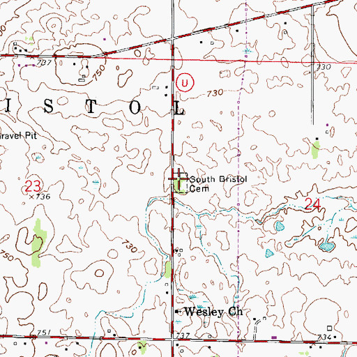 Topographic Map of South Bristol Cemetery, WI