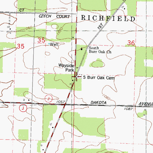 Topographic Map of South Burr Oak Cemetery, WI
