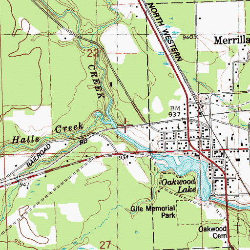 Topographic Map of South Fork Halls Creek, WI
