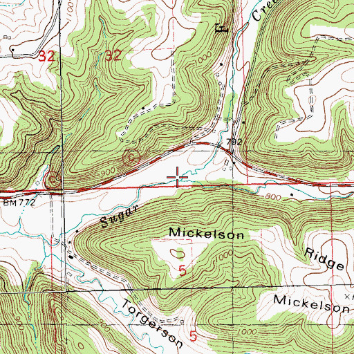 Topographic Map of South Fork Sugar Creek, WI