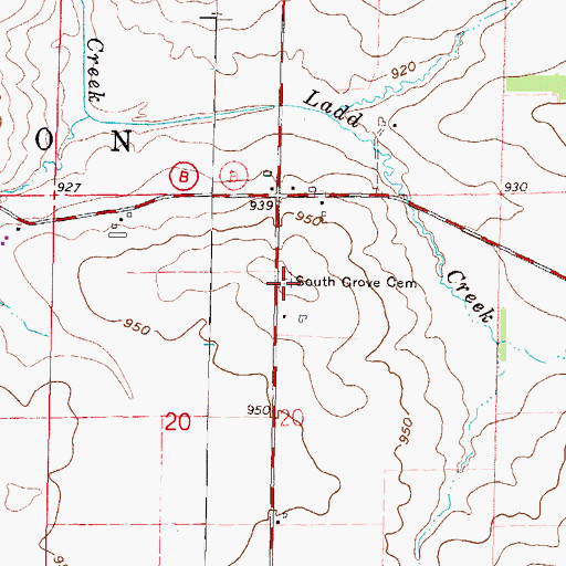 Topographic Map of South Grove Cemetery, WI