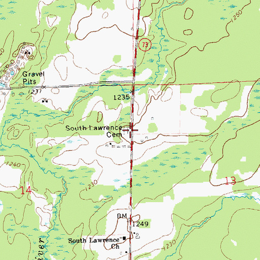 Topographic Map of South Lawrence Cemetery, WI