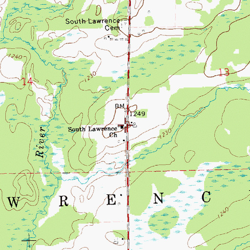 Topographic Map of South Lawrence Church, WI