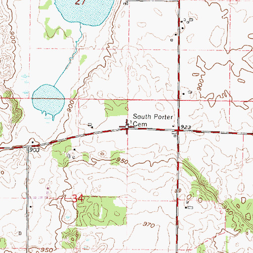 Topographic Map of South Porter Cemetery, WI